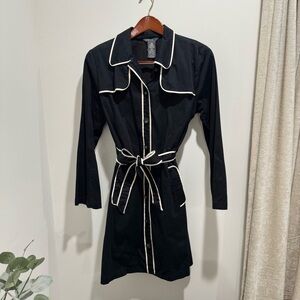 George by Mark Eisen Black Belted Trench Jacket Size‎ L 12/14